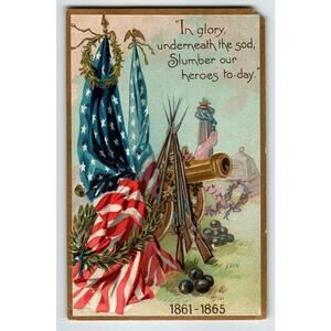Memorial Decoration Day Postcard Flag Cannon Balls Rifles Grave Wreath 107 Tuck